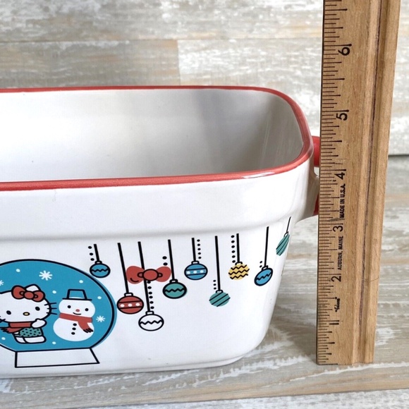 Hello Kitty Christmas Loaf Baking Pan Ceramic 9"x5" Sanrio Let it Snow Ornaments - Picture 8 of 9
